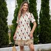 Casual Loose Fit Shirt Dress with Button Front and Stand Collar Short Sleeve Printed Summer Dress for Women