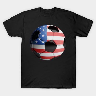 Men Black Print T-shirt Usa Flag Soccer Ball No-Cut Transfer Paper Print Cotton Tshirt