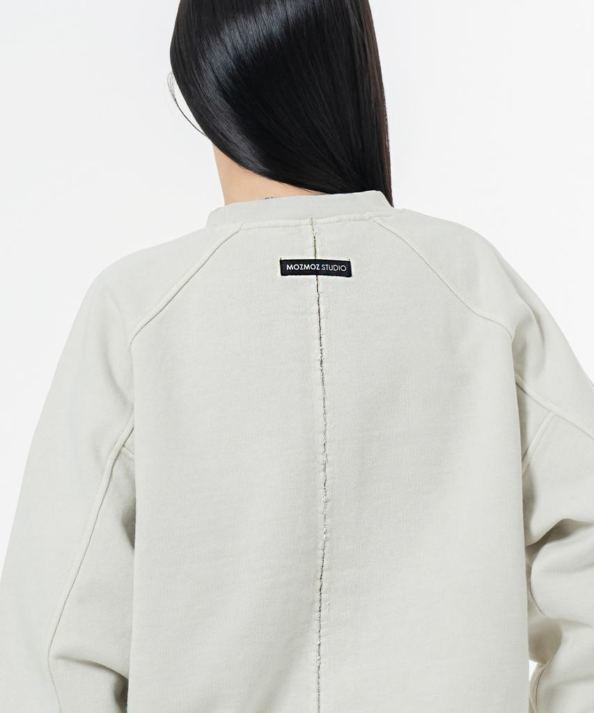 MOZMOZ Heavy Weight Pigment Raglan Back Slit Oversized Sweatshirt Beige