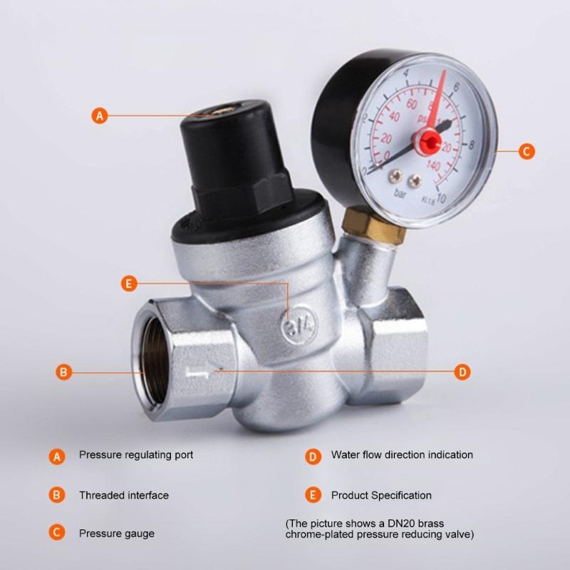 Brass Pressure Reducing Valves Gauge DN15 DN20 Tap Water Regulator Accessory for Home and Industrials Applications