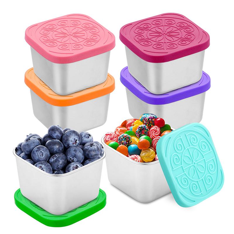 1/2 Pcs Stainless Steel Salad Box Snack Seasoning Container With Silicone Lids Leakproof Stackable Dressing Food Storage Box