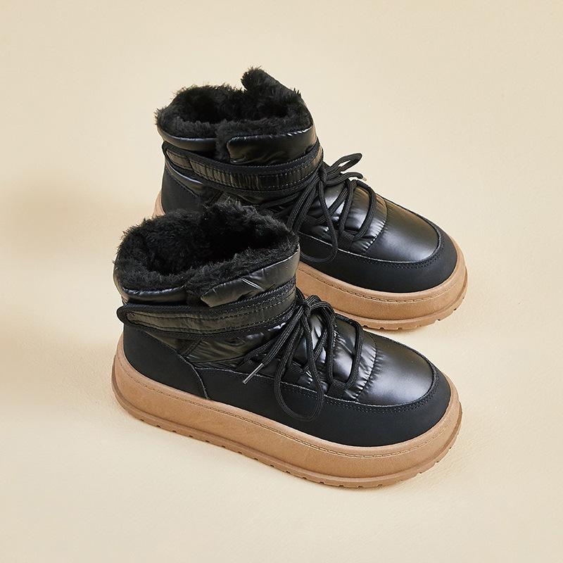

Зимние теплые сноубутсы для женщин, нескользящие кроссовки на массивной платформе с подкладкой из искусственного меха, шнуровка, теннисные туфли для ходьбы, женские удобные короткие ботильоны 40 чёрный
