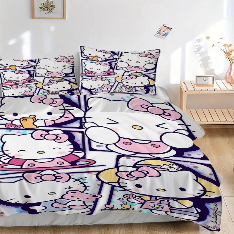 

3pcs Hello Kitty s Cute Moments Bedding Set - Includes Quilt Cover and Pillowcases, Suitable for All Seasons, Machine Washable - Ideal Gift 135x200cm