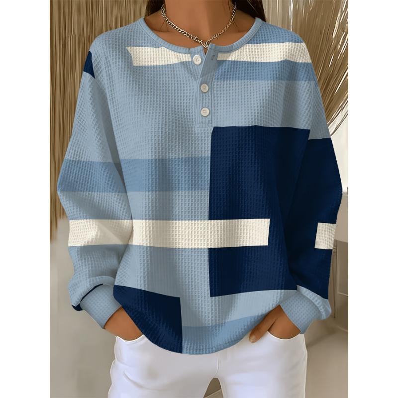 Women's Sweatshirt Pink and Gray Color Block Horizontal Stripe Print