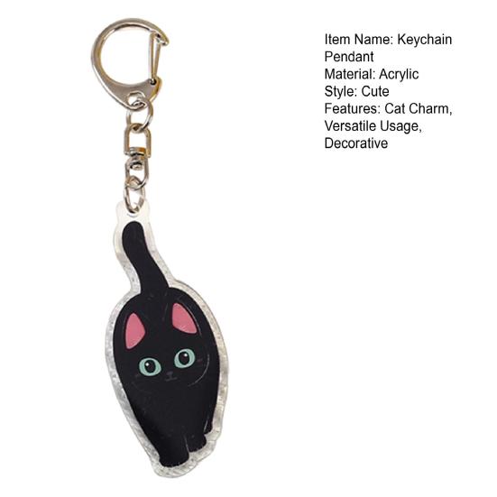 2D Flat Acrylic Cat Charm Keychain Pendant Black Cat Hanging