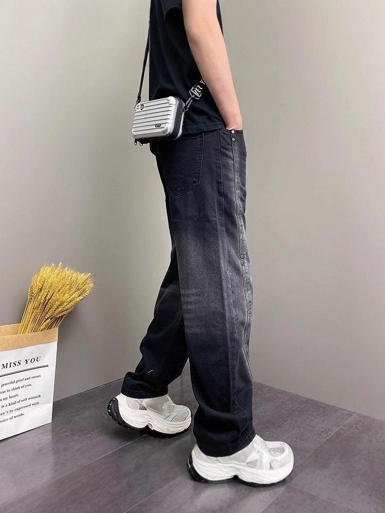 2025 Autumn High Street Loose Straight-Leg Jeans: Versatile Washed Punk Trousers