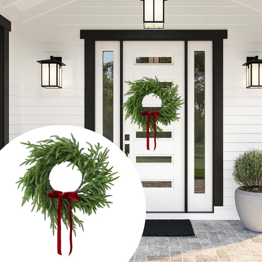 Norfolkský věnec na vchodové dveře, Umělý věnec, Realistický věnec ze zelených umělých listů na zeď, okno
