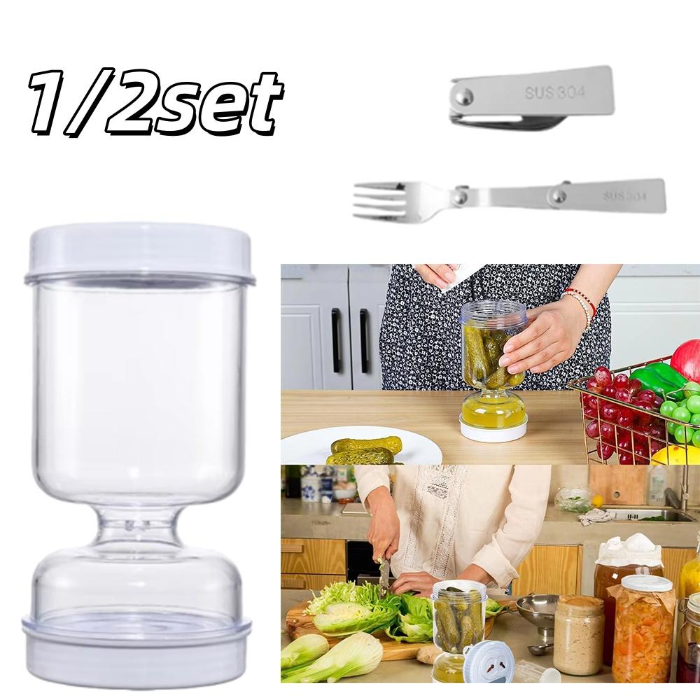 1/2 Conjunto Pote de Picles com Garfos Dispensador Seco e Úmido Pote Ampulheta de Azeitonas Pepino Recipiente para Cozinha Separador de Suco