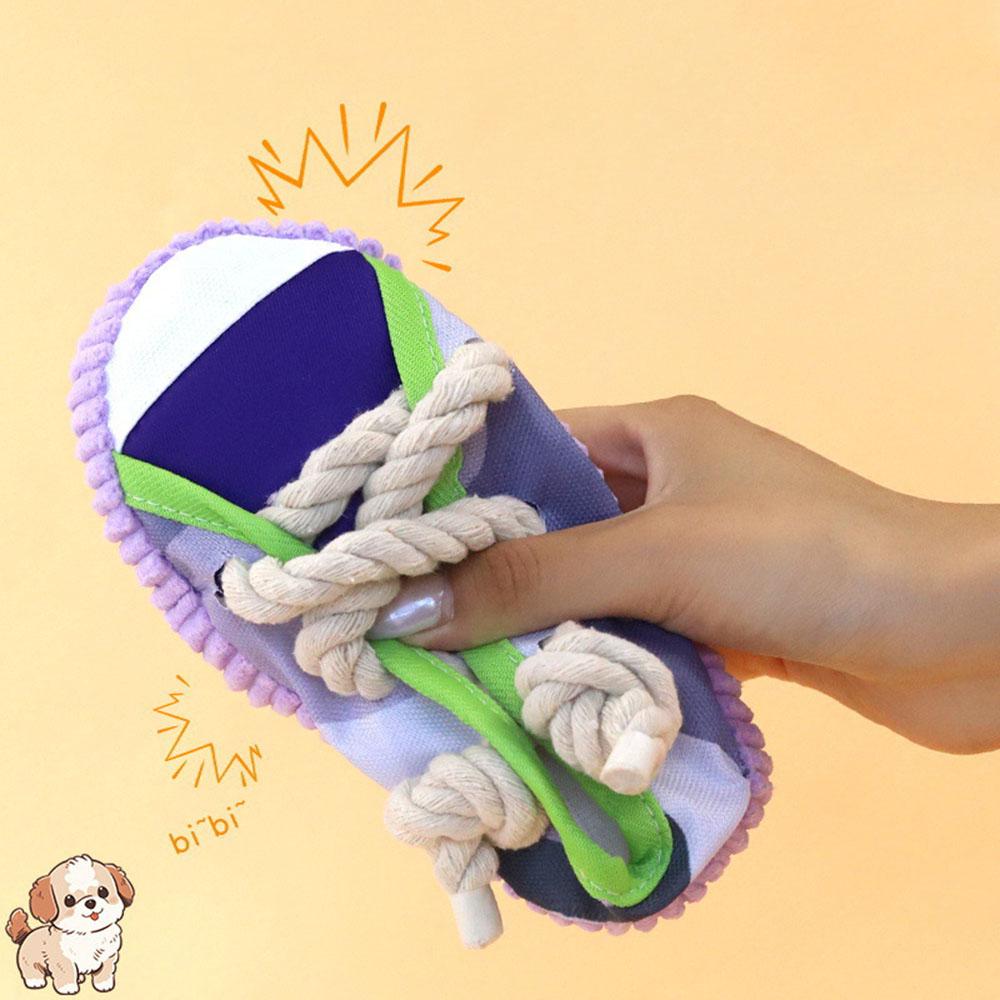 Dog Slipper Toy with Squeaker - Rope Knot Chew Toy for Self-Entertainment, Molar Toy to Relieve Boredom & Burn Energy