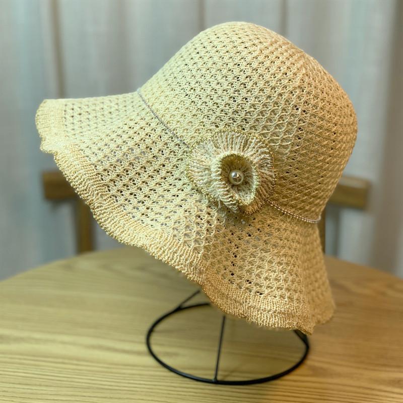 Korean Style Summer Wave Edge Floral Hollow Breathable Sunshade Fisherman Hat For Women