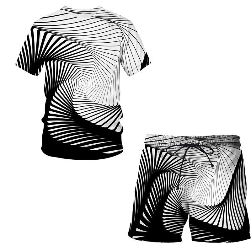 Summer fashion men's suit Abstract art pattern 3D T-shirt printed Lapel short sleeve shirt beach shorts Hawaiian men's suit 2pcs