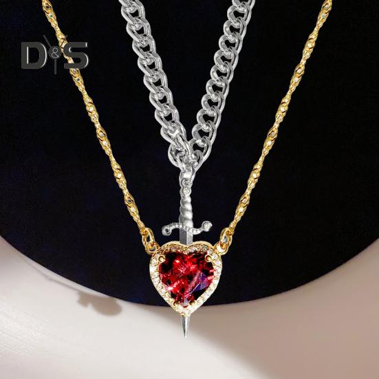 Couple Necklace Cubic Zirconia Heart Matching Necklace Romantic Through The Heart Couple Jewelry for Him Her Valentine's Day Gift