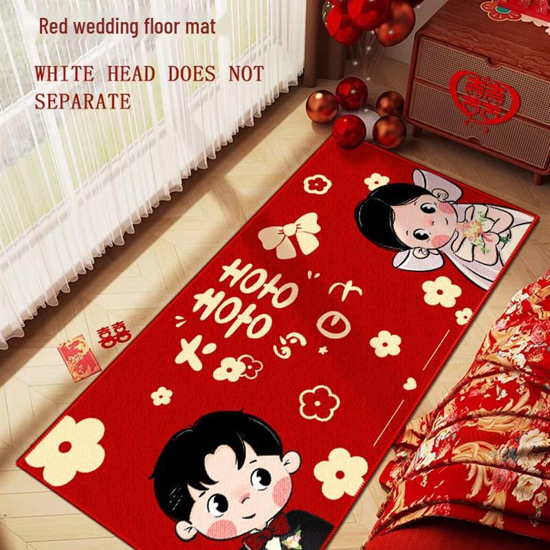 

Красный бархатный нескользящий прикроватный коврик с кристаллами: Праздничный коврик для спальни 40x120 cm