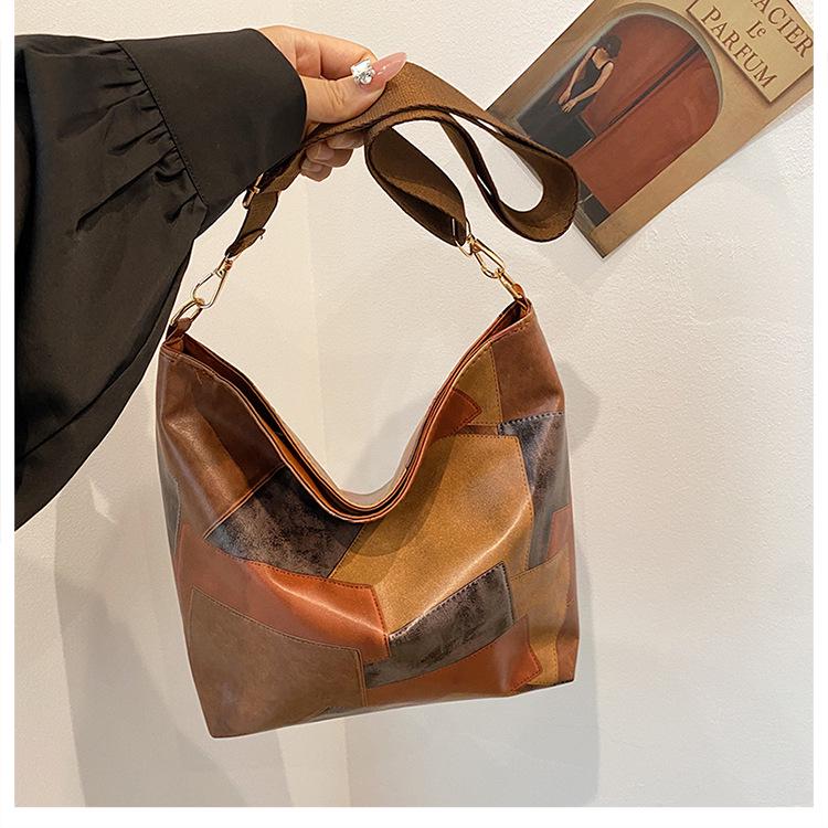 2024 Neue Patchwork Colorblock Crossbody Tote - Damen Große Kapazität Lässige Einzel-Schultertasche für Studentinnen