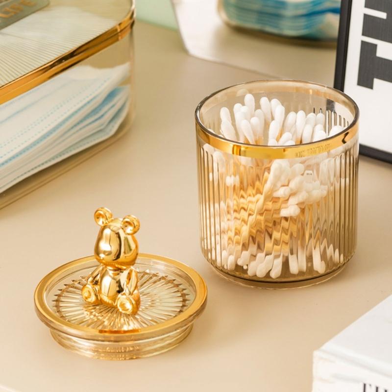Luxury Bear Cotton Pad Organizer Bathroom Storage Box for Cotton Swabs Toothpick Cosmetics Jewelry Makeup Container Box