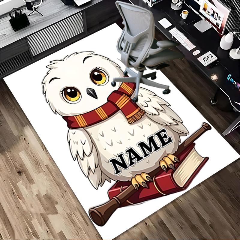Custom Name Owl Art Living Room Non-Slip Area Rug Soft Carpet for Bedroom Kids Playroom Sofa Office Home Decor Doormat