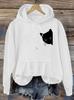Women's autumn and winter casual loose warm personalized cat pattern printed suede long sleeved hooded sweatshirt