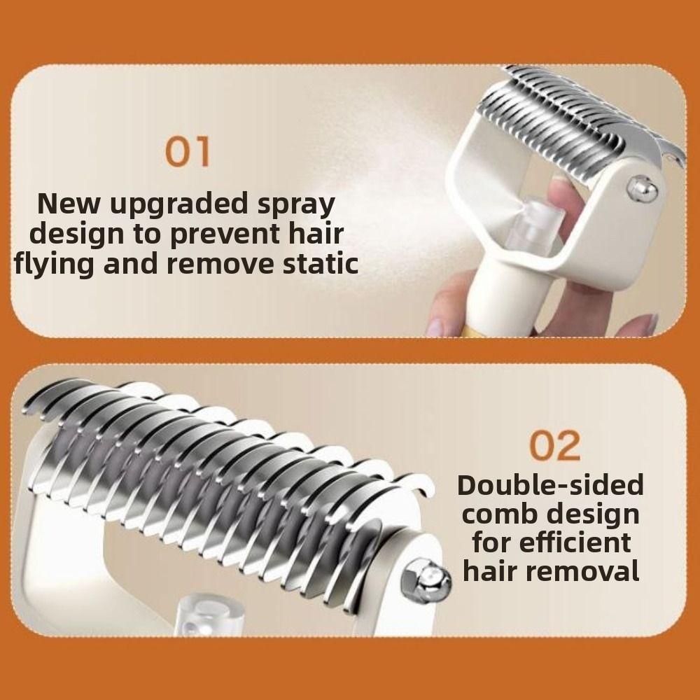 Stainless Steel Pet Dematting Comb Anti-tangle Widened Cutters Pet Hair Thinning Brush with Sprayer Comfortable Grip
