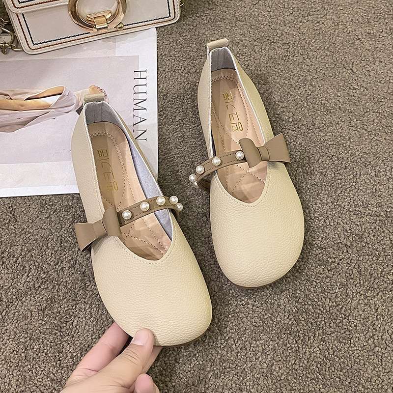 

Французская взрывная обувь с неглубоким вырезом, жемчужной застежкой, мягкой подошвой, туфли Дуду, девочка, весна и лето 2025, новый сказочный стиль, бант 40