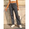 Damen lockere lässige High-Waist gerade Hosen mit sechs Taschen Cargo-Hosen