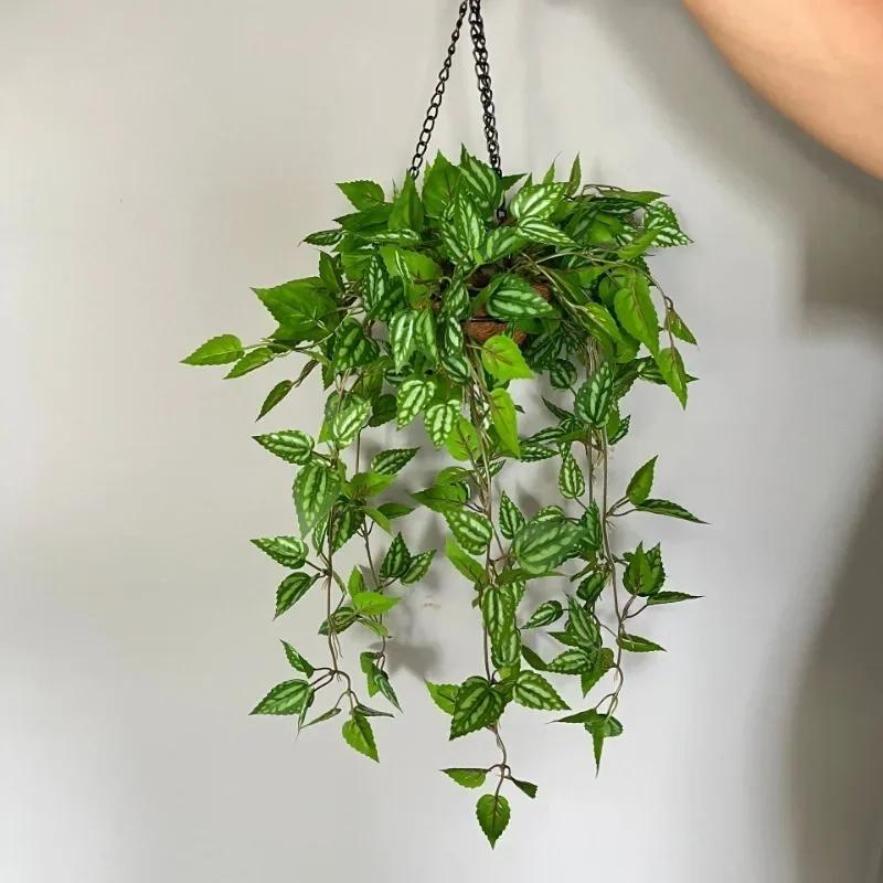 Artificial White Mesh Leaves Green Plants Floral Vines Home Balcony Decoration Simulation Mini Ground Melon Leaf Plant Vine
