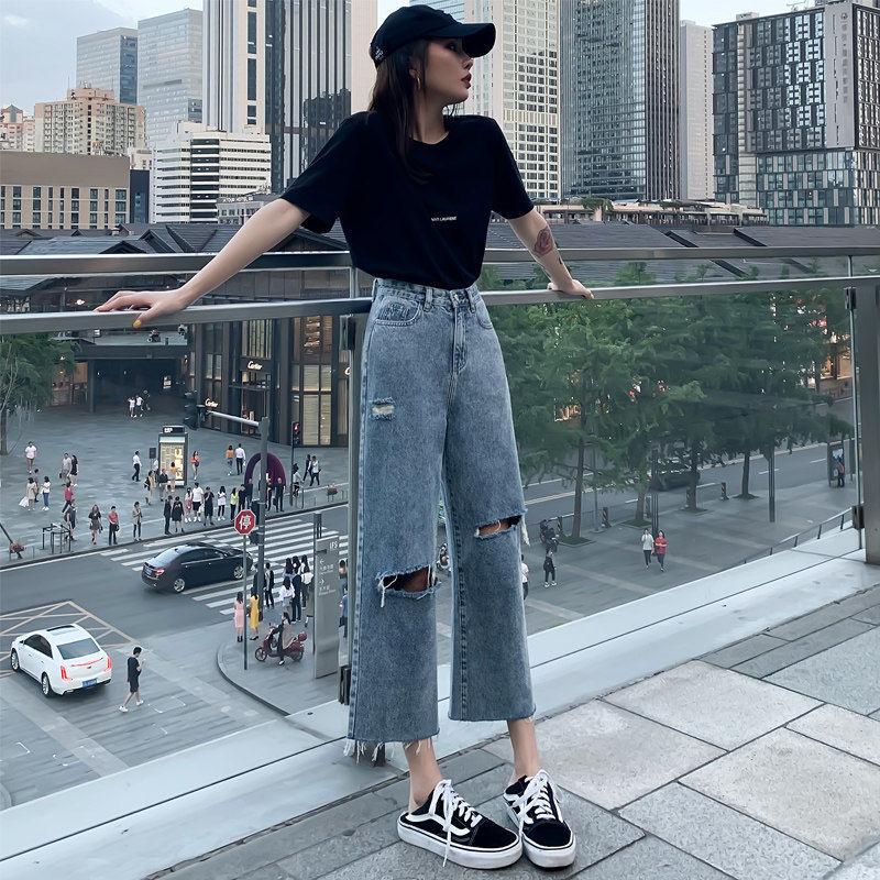 Jeans a vita alta Donna Estate Autunno Popolare BF Stile Harajuku Hole  Teens Streetwear Basic Gamba larga Donna Caviglia Lunghezza Pantalone  acquista in modo economico — spedizione gratuita, recensioni reali con foto  —