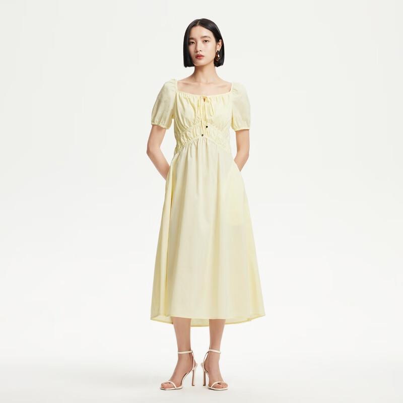 VEROMODA 2025 Cotton-Blend Square Neck Pleated Tie-Waist A-Line Midi Dress