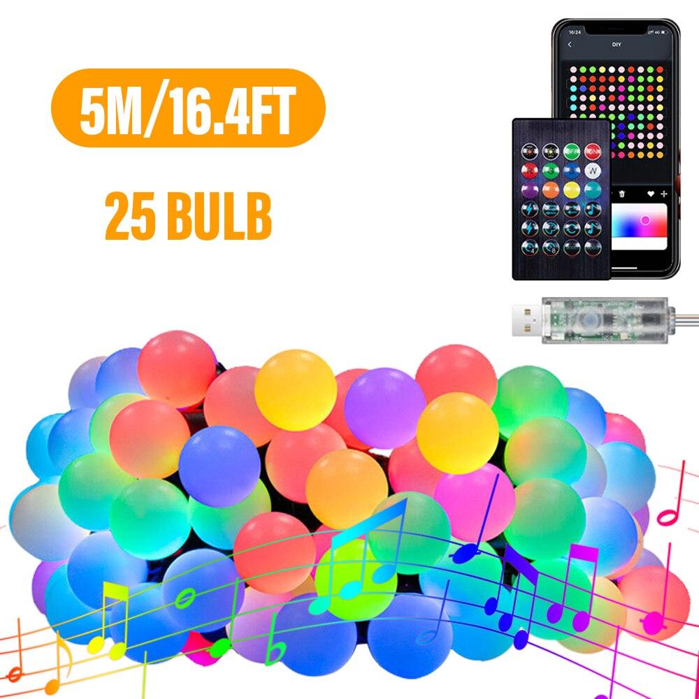 

Светодиодные интеллектуальные садовые светильники RGBIC круглая гирлянда с приложением, регулируемая яркость, изменение цвета, водонепроницаемая музыка для рождественского двора, спальни USB