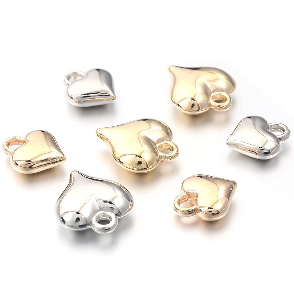 50pcs/lot Gold Color Heart shape Charms CCB Plastic Spacer Beads Pendant For Jewelry Making DIY Crafts Bracelet Earring Necklace