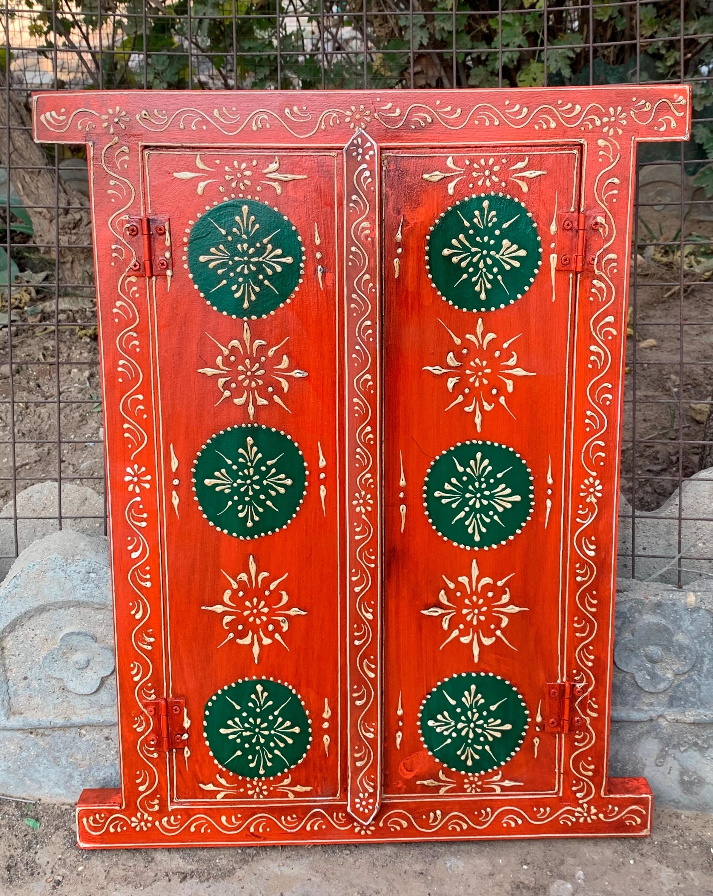 Hand Painted Wooden Window Panel - Vintage Wall Hanging Decor разноцветный