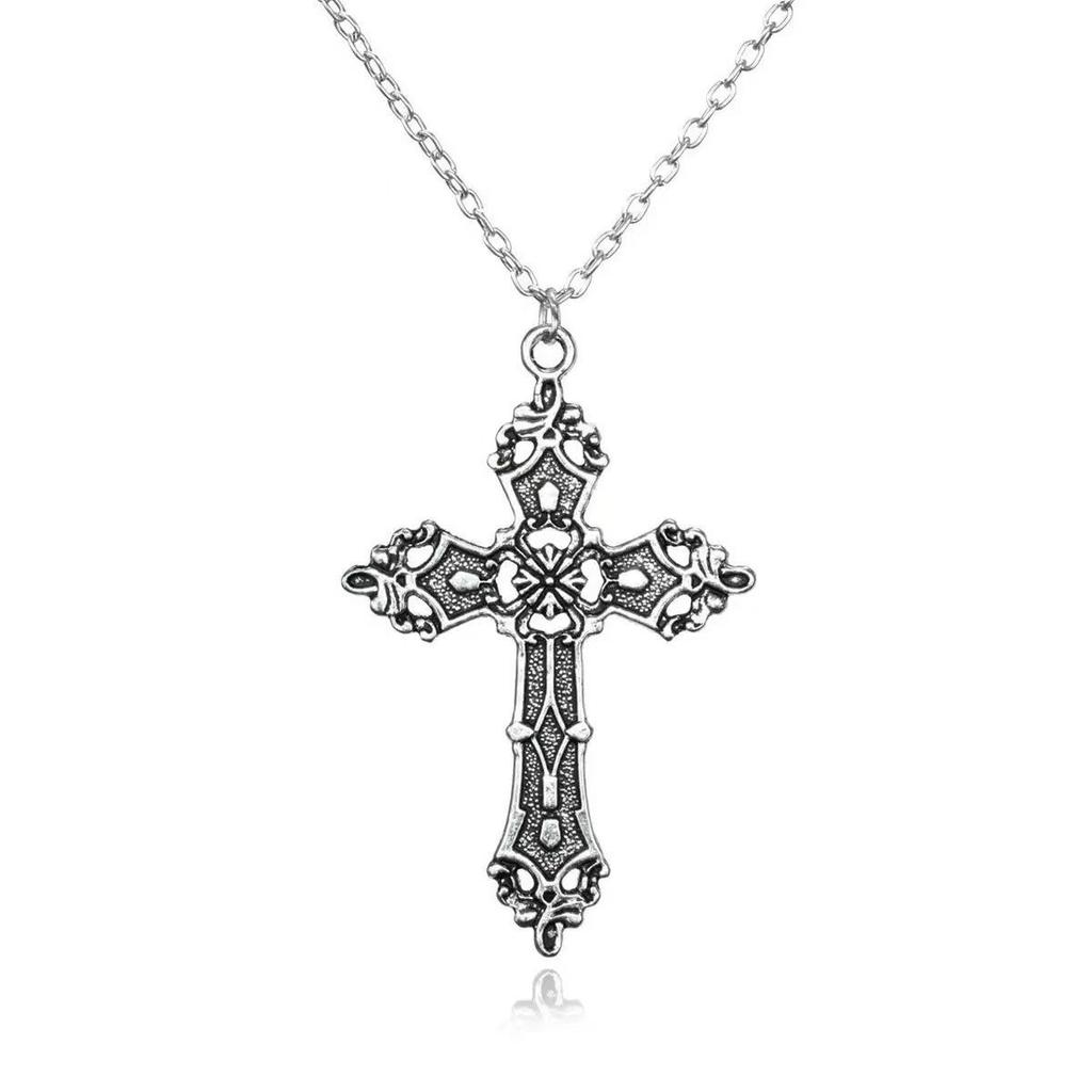 Gothic Baroque Cross Pendant Necklace, Vintage Bohemian Style Jewelry