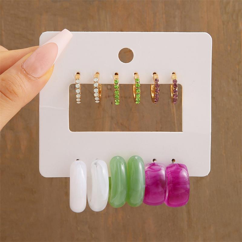 Trendy Colorful Earrings Set For Women Girls Green Resin Pearl Gold Color Metal Circle Dangle Earrings 2026 New Fashion