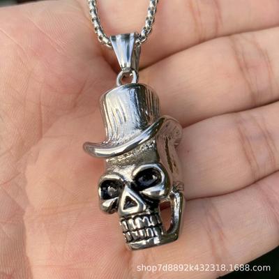 Halloween Haut-de-Forme Crâne Pendentif Acier Inoxydable Hip Hop Personnalité Exagérée Acier Titane Collier Chaîne Pull