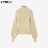 VONDA Women Turtleneck Long Sleeve Cutout Casual Fitted Knitwear Sweaters Jumpers