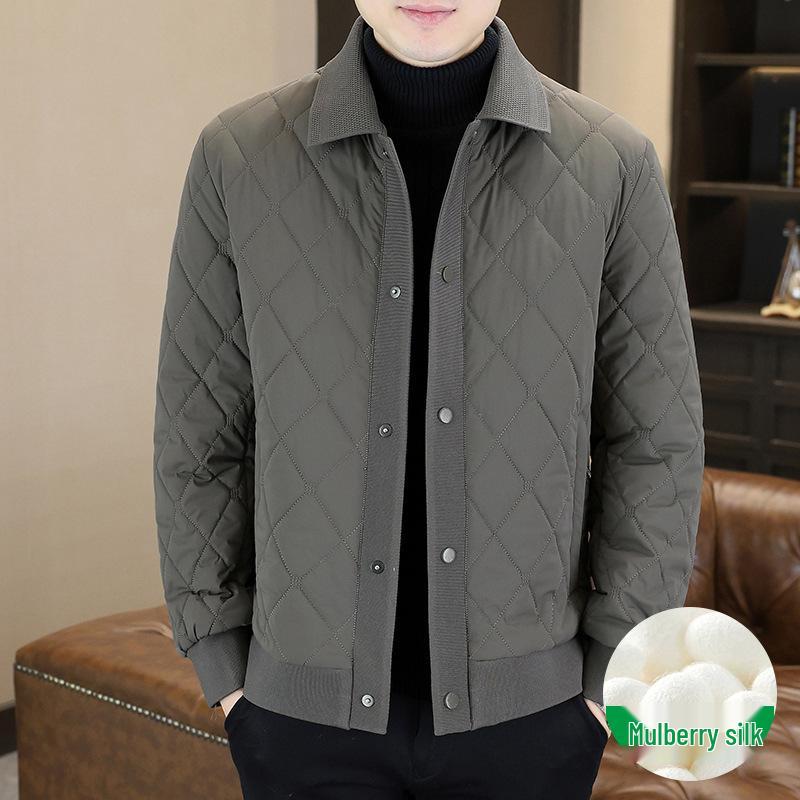 Men's Winter Mulberry Silk Quilted Jacket: Youthful, Casual, High-End Padded Coat for Dad