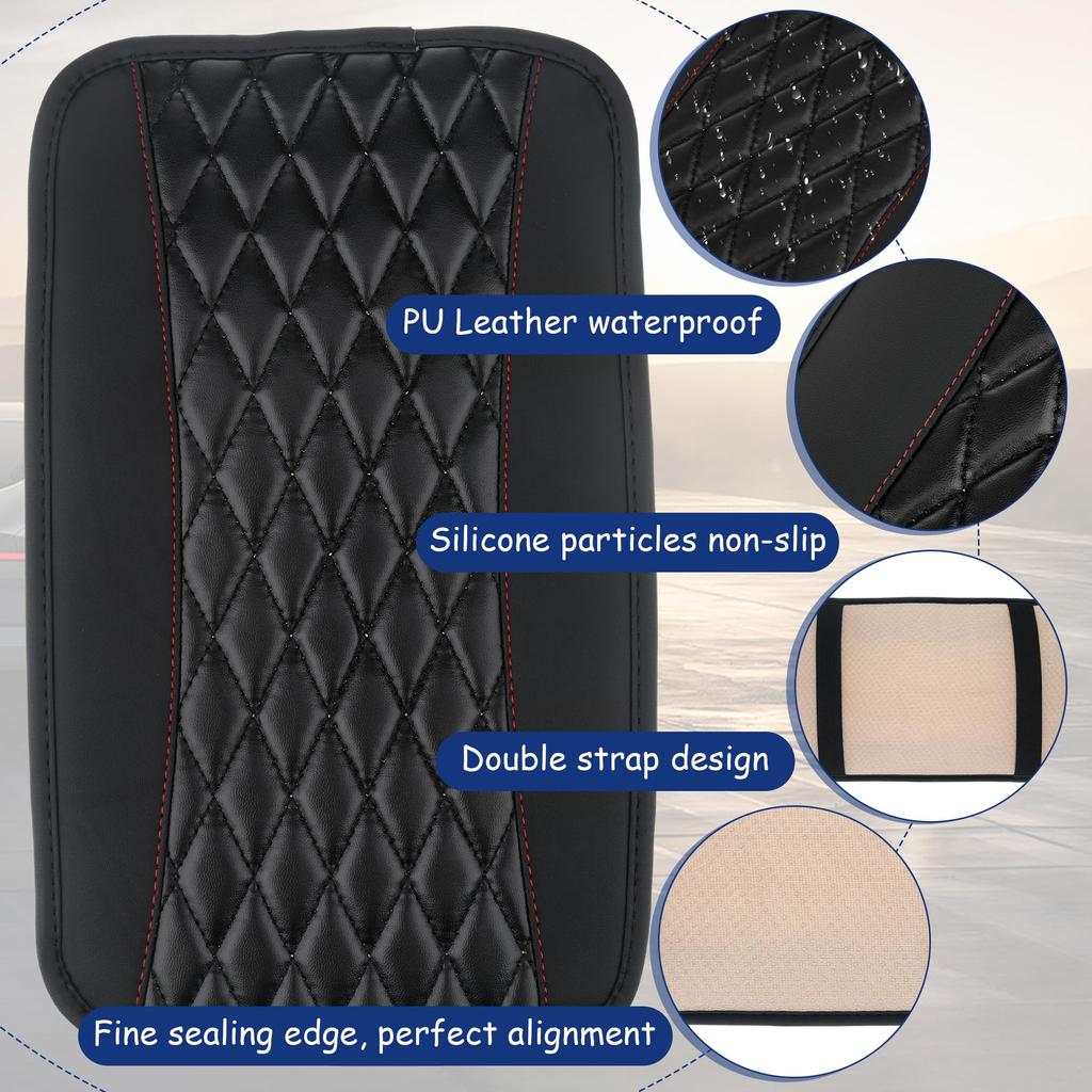 Universal Leather Waterproof Armrest Seat Box Cover Protector Car Center Console Cushion Pad for Most Cars Vehicles SUV