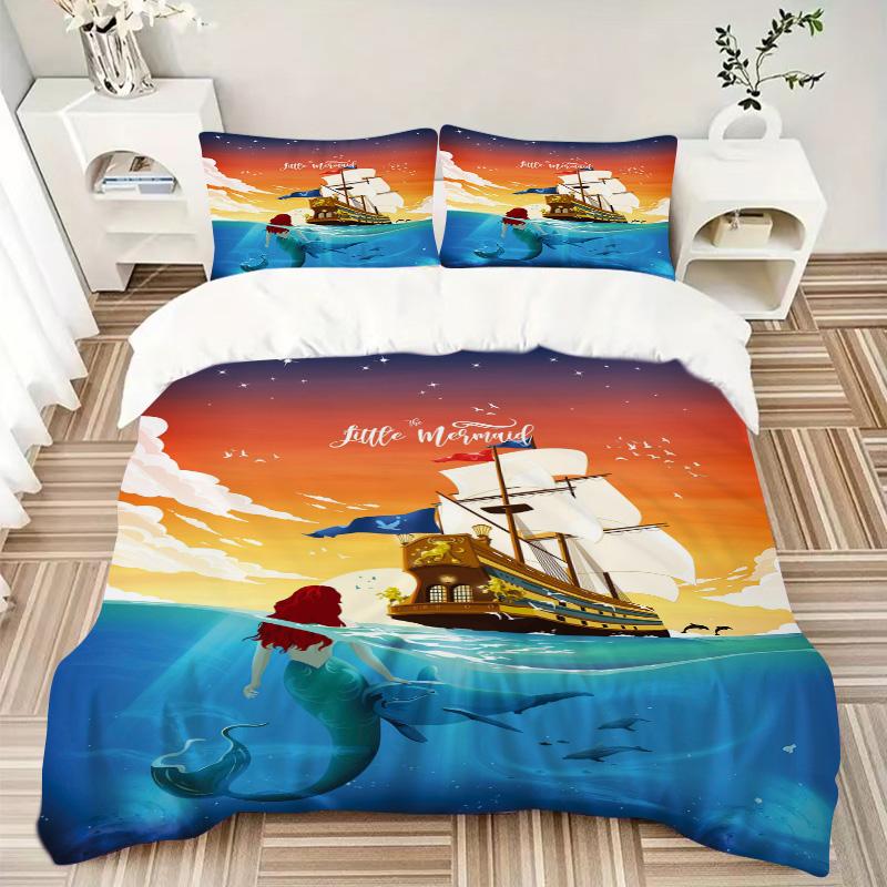 Mermaid Adventure Print 3Pcs Bedding Setduvet Cover With 2 Bedropillowcase Home Birthday Gift