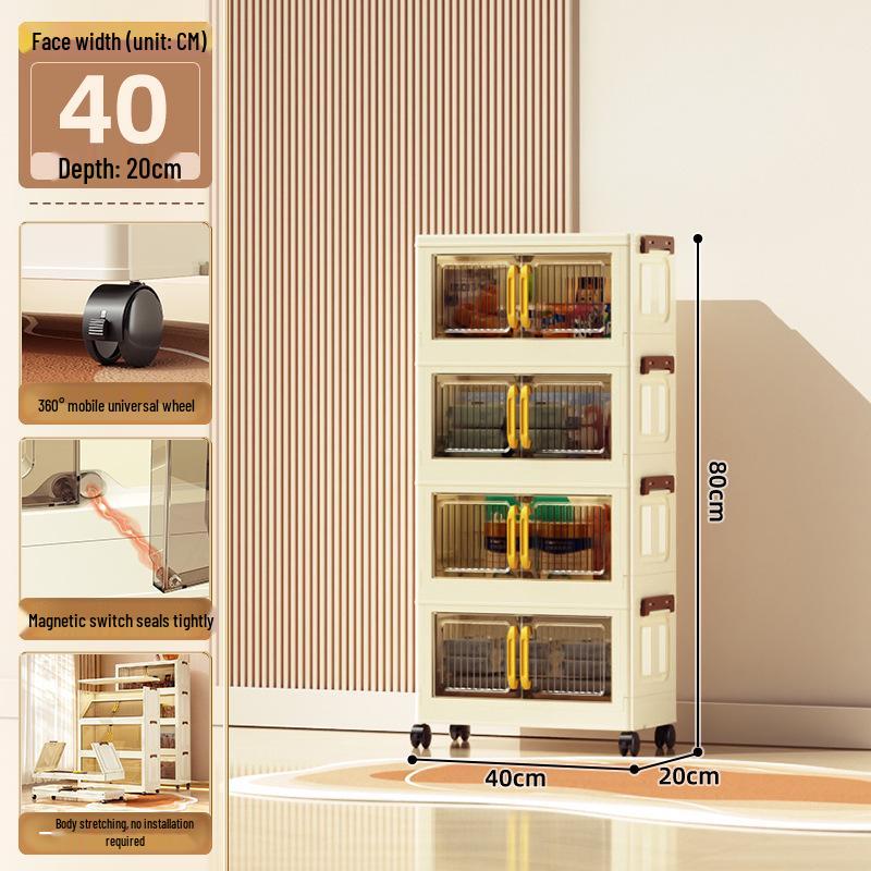 40-60cm Wide Transparent Foldable Double Door Floor Storage Cabinet with Multiple Layers