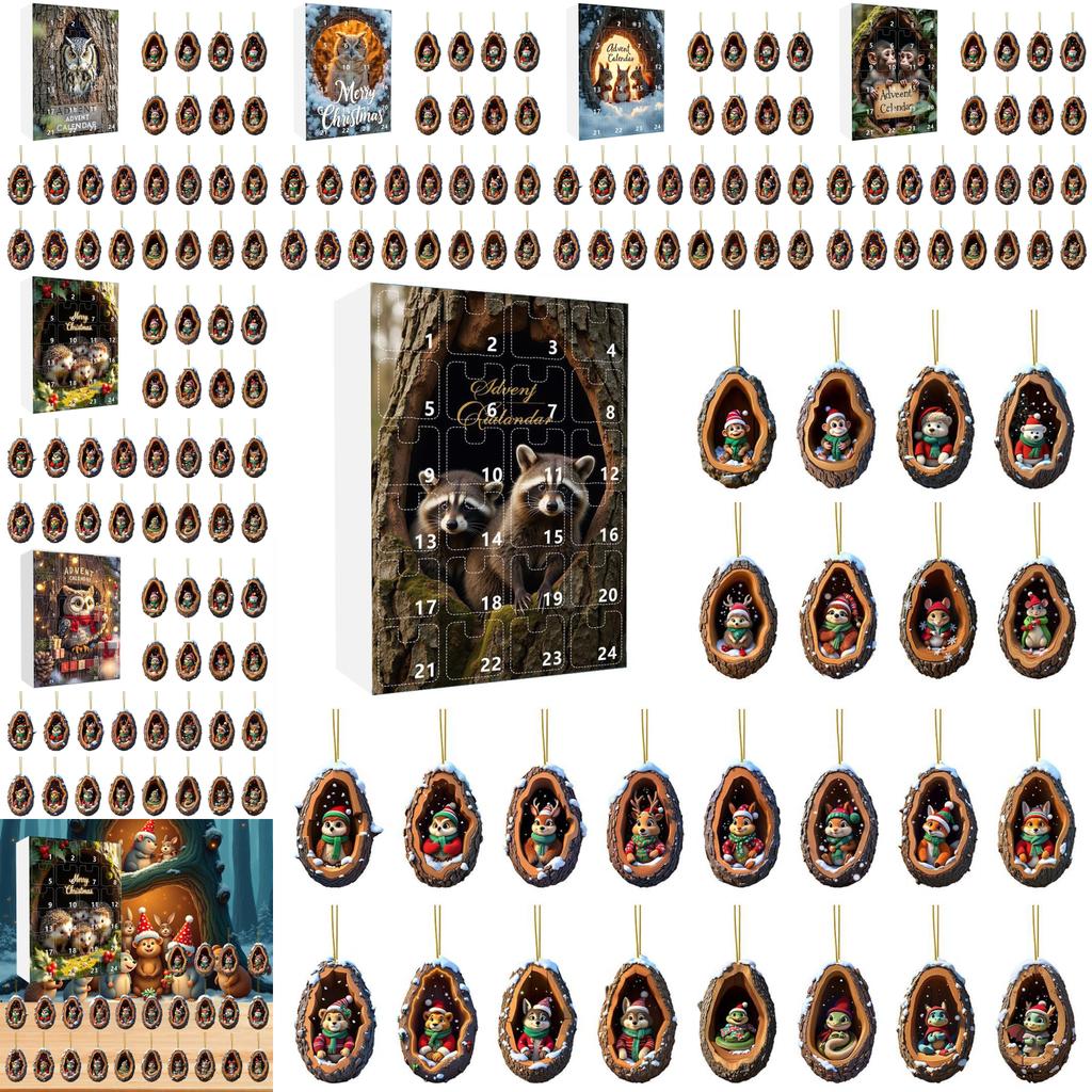 Christmas Countdown Advent Calendar With Acrylic Tree Hole Animal Decorations For Holiday Parties And Giftgiving
