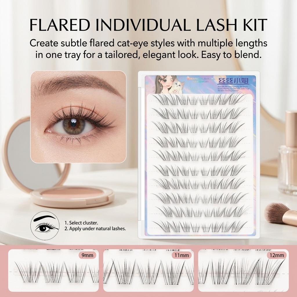 Fox-Eye Lash Extensions Natural Style Artificial Eyelashes for Women Black C Curl
