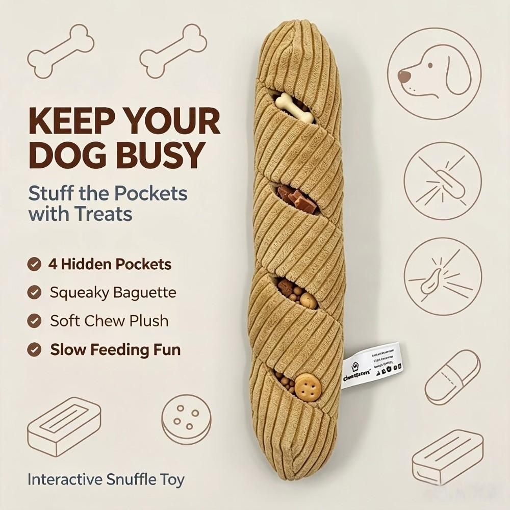 Baguette Squeaky Plush Toy Plush Treat Dispenser Toy Soft Dog Puzzle Toy For Small Medium Dogs