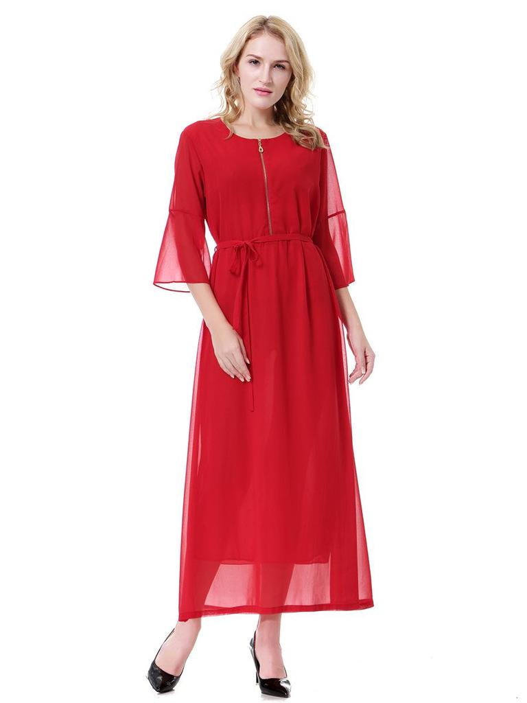 Women's Chiffon Round Neck Short Sleeve Ankle-Length Maxi Dress (Model: TH915)