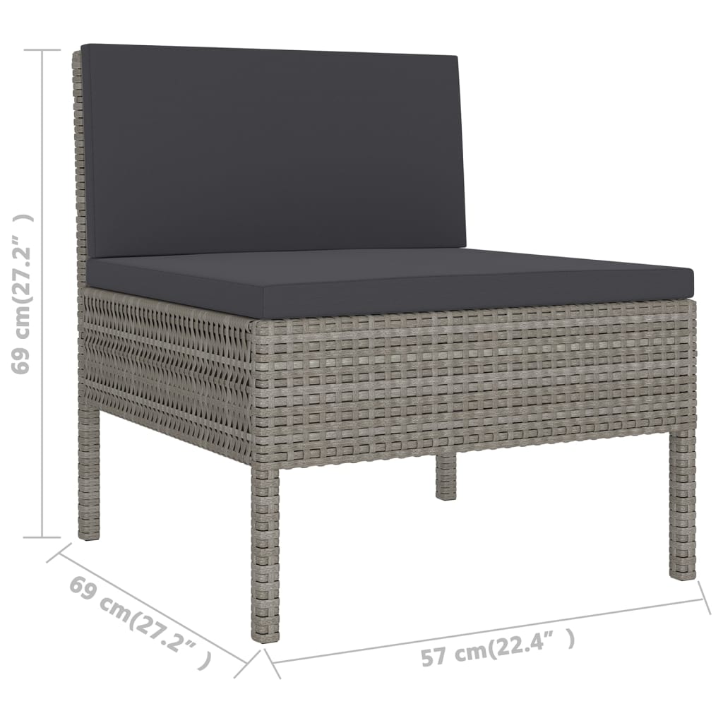 Vidaxl 5-Cz. Garden Lounge Set, Cushions, Grey, Rattan PE