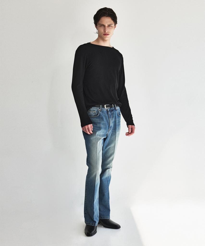 KINETO [E-Fit X Kineto] Sleek Wool Blend Boat Neck Top _Black
