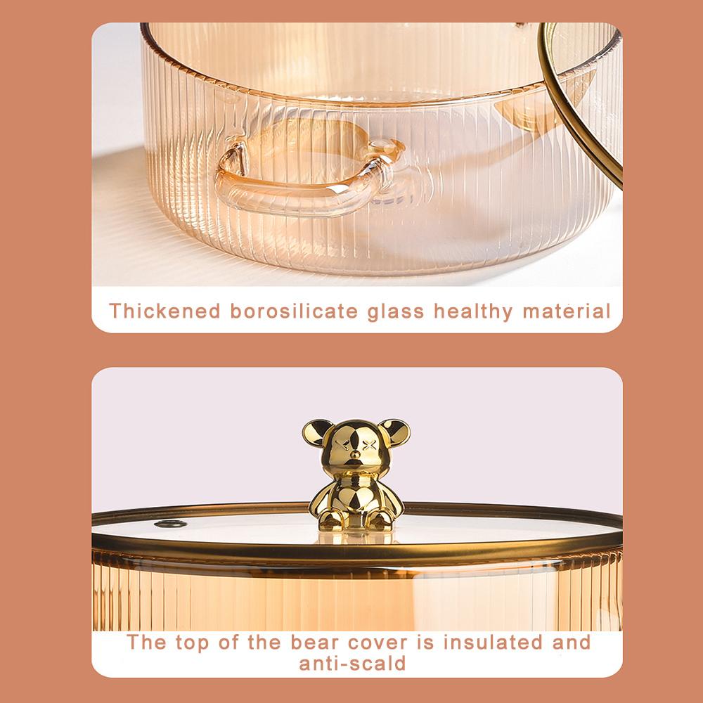 Glass Saucepan Clear Cooking Pot Bear Soup Pot Dual Handles Glass Saucepan With Cover Kitchen Cooking Tools