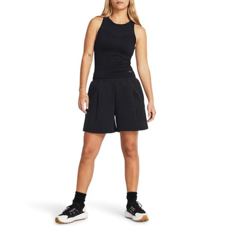 Under Armour Unstoppable Solid Fleece Pleated Training Shorts Women Bottoms Black 1382764-001