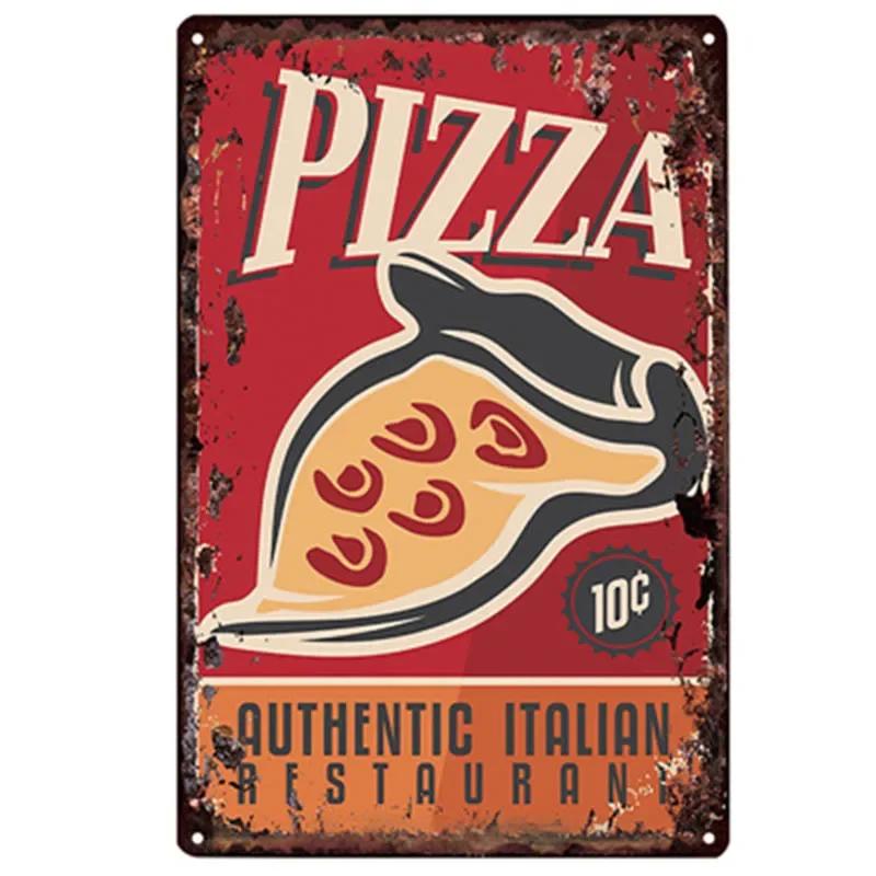 Pizza Schild Retro Blechmalerei Vintage Metallbild Wanddekoration Für Pizzeria Restaurant Esszimmer