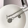 Letter Titanium Steel Necklace Tide Round Brand Pendant Collar Hip Hop Men's Collarbone Chain Pendant Necklace Pendant Accessories