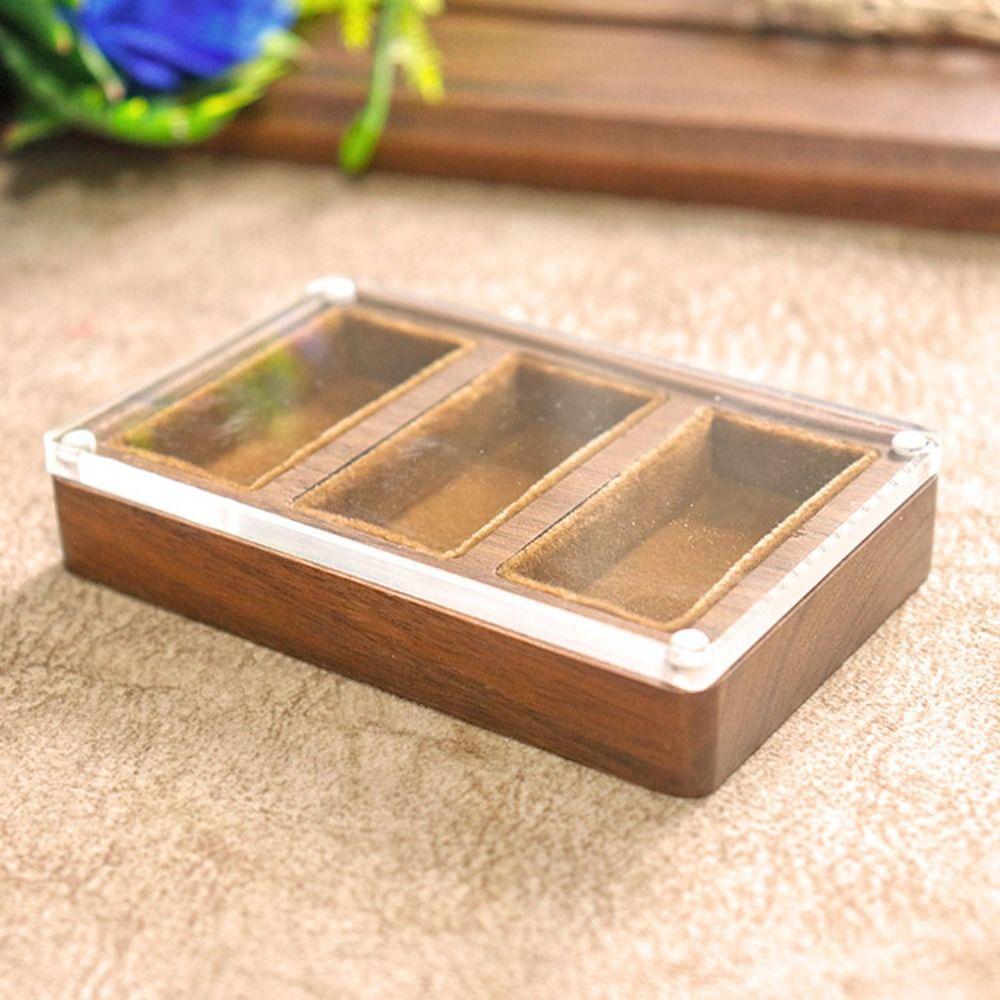 3/5 Slot Wooden Ring Box Magnetic Cover Jewelry Ring Holder Black Walnut Cufflinks Box  Couples