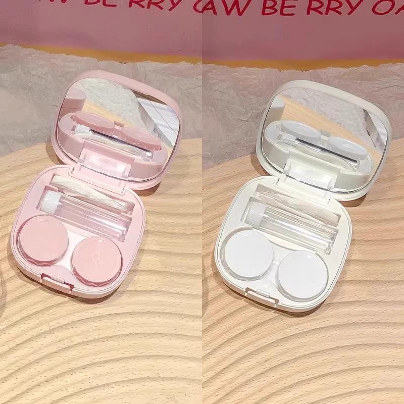 Macaron Girl Student Contact Lens Case with Mirror - Portable, Simple Storage Box